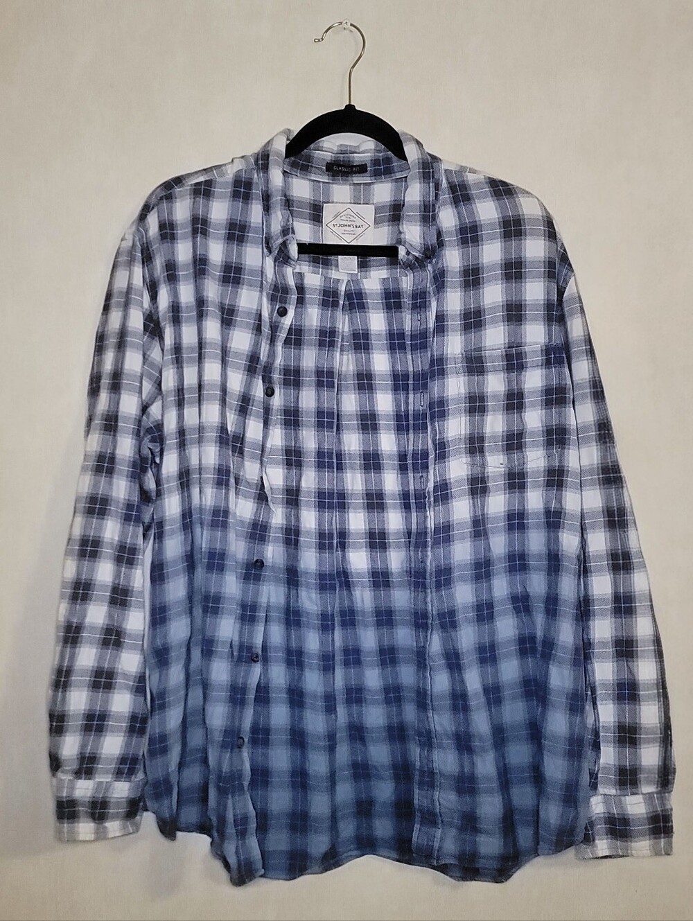 Dip-dyed Blue Plaid Men's Button-Up Shirt